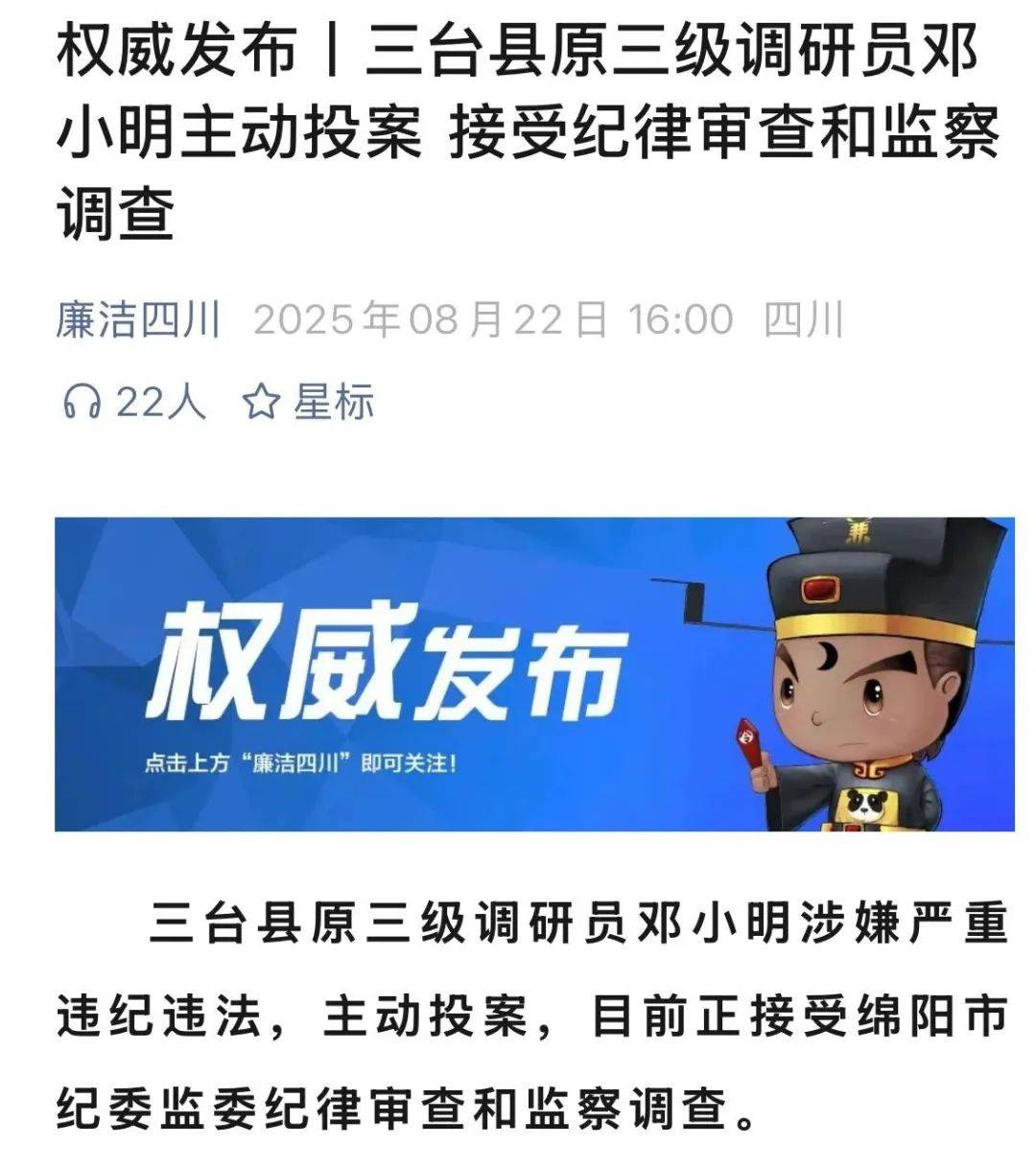 涉嫌严重违纪违法,邓小明主动投案